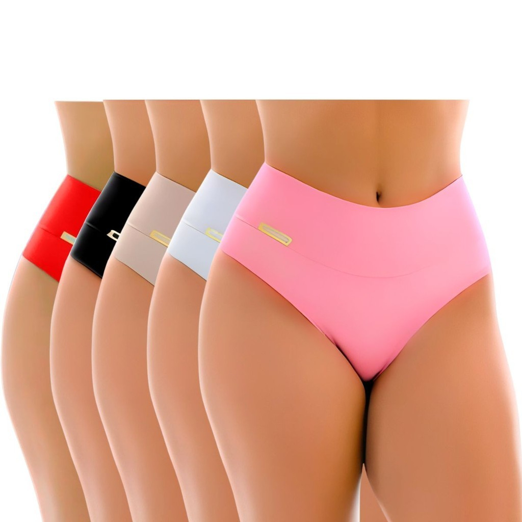 Kit 5 Calcinhas Cós Confort Feminina Seca Barriga Para Dia a Dia Promoçao