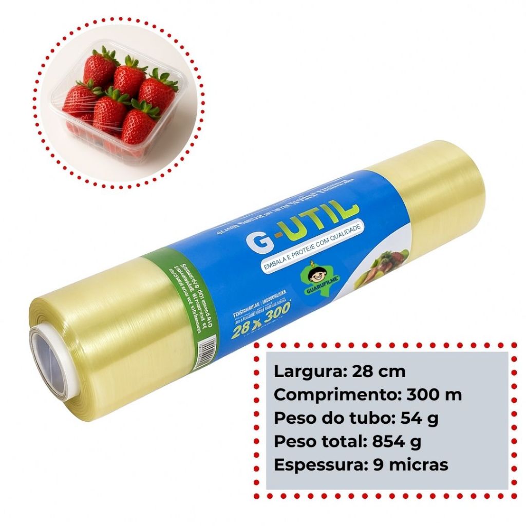 Rolo Bobina Plastico de Filme Pvc 28cm x 300 metros 9 micras GUARUFILME em Oferta na Shopee