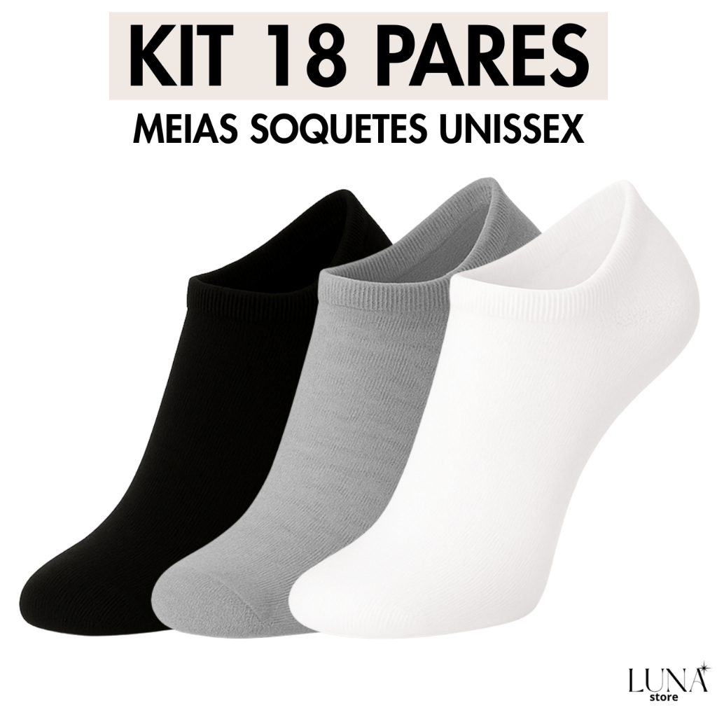 Kit Até 18 Pares de Meias Soquete Unissex Lisa Elástica Adulto em Oferta na Shopee