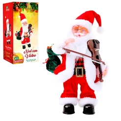 Boneco Papai Noel com Violino 30cm Musical com Luz e Movimento - Art Christmas