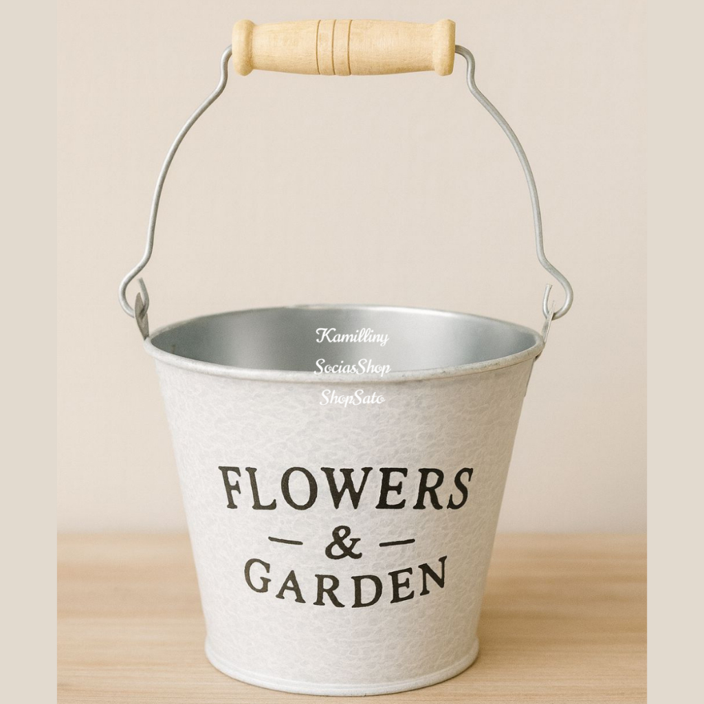 Vaso Garden Branco De Metal Com Alça de Madeira Vasinho Para Arranjos Decorativos em Oferta na Shopee