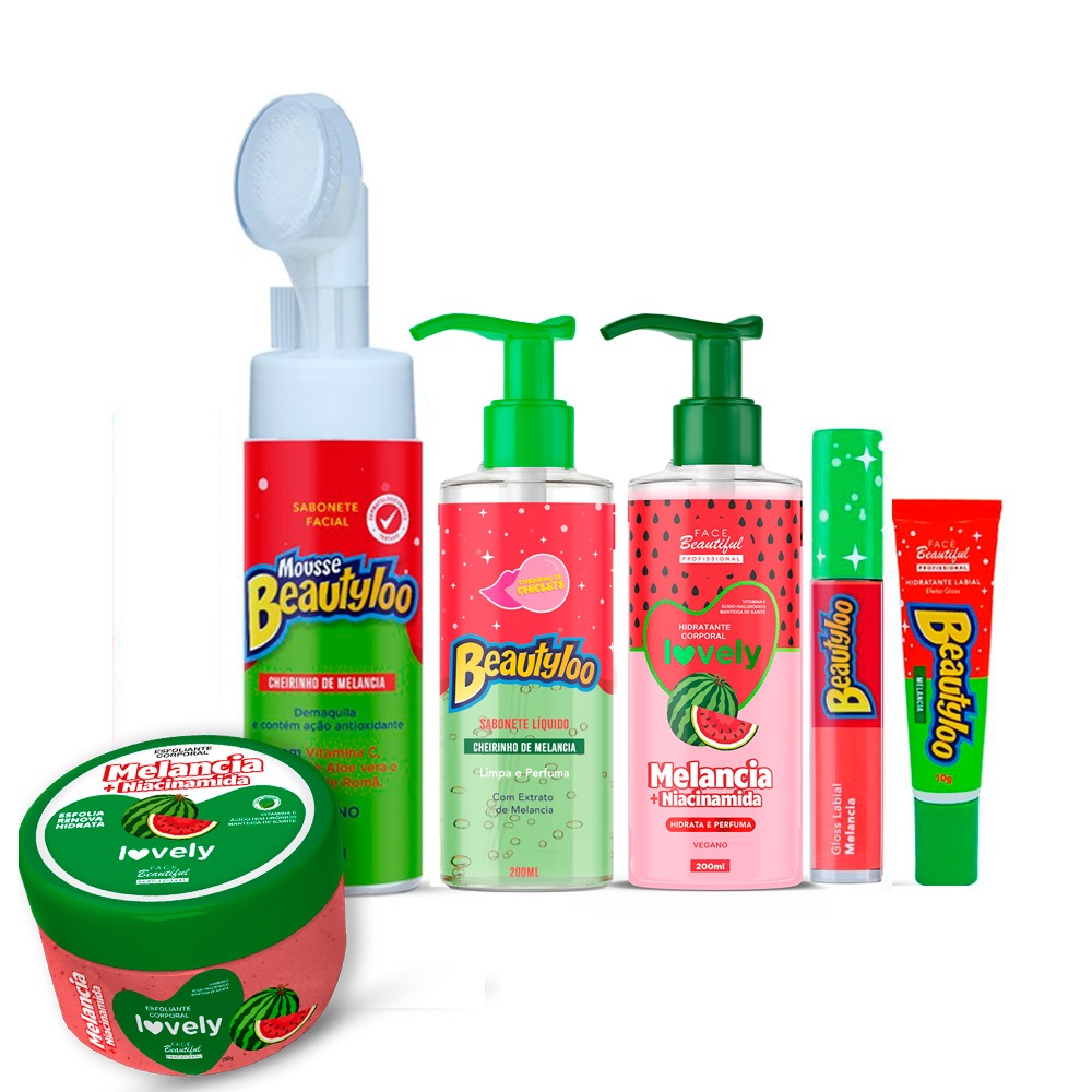Kit Melancia Esfoliante Lovely e Linha Beautyloo Pele macia Face Beautiful em Oferta na Shopee