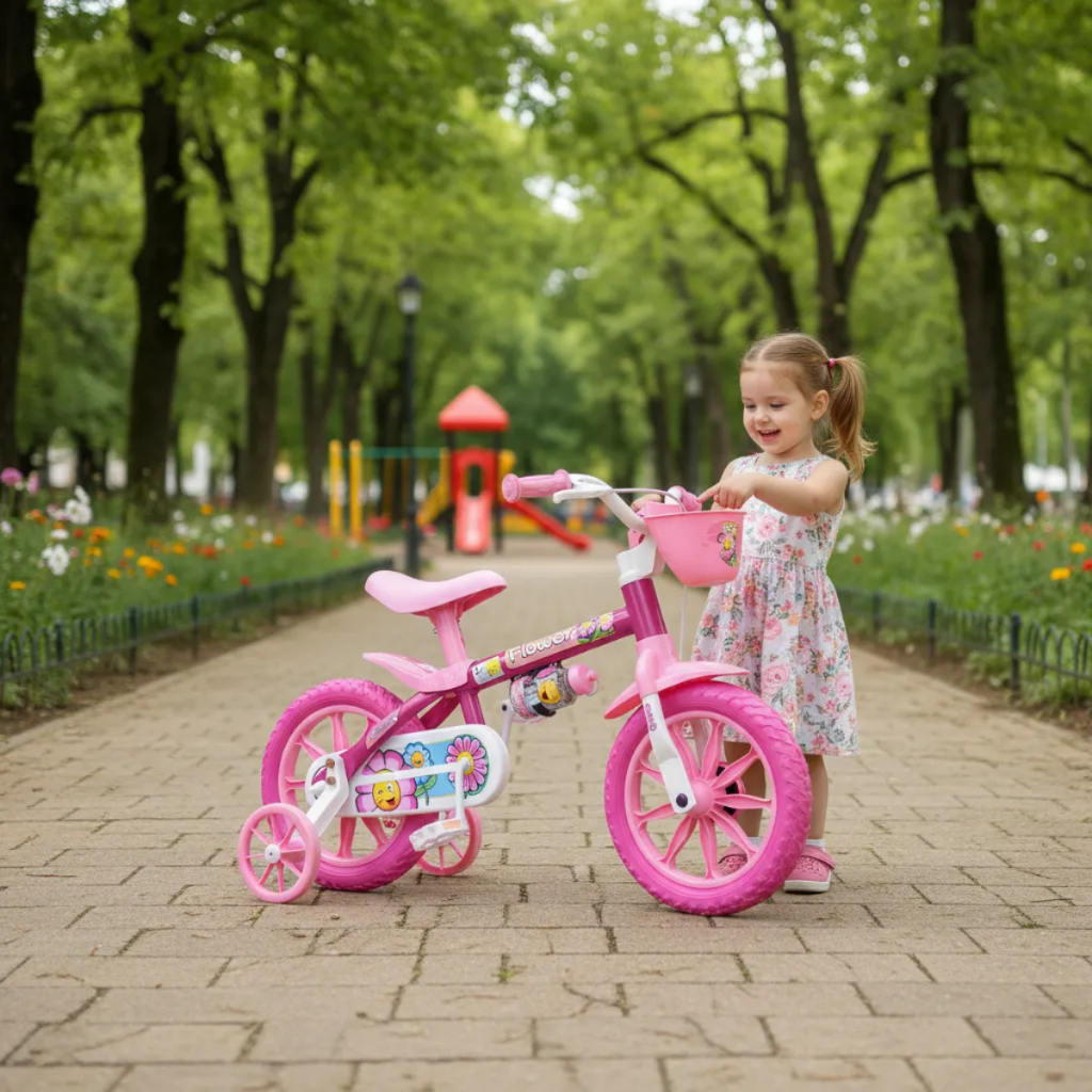 Bicicleta  Infantil Nathor Flower Aro 12 Freio Tambor Cor Rosa Com Rodas De Treinamento em Oferta na Shopee