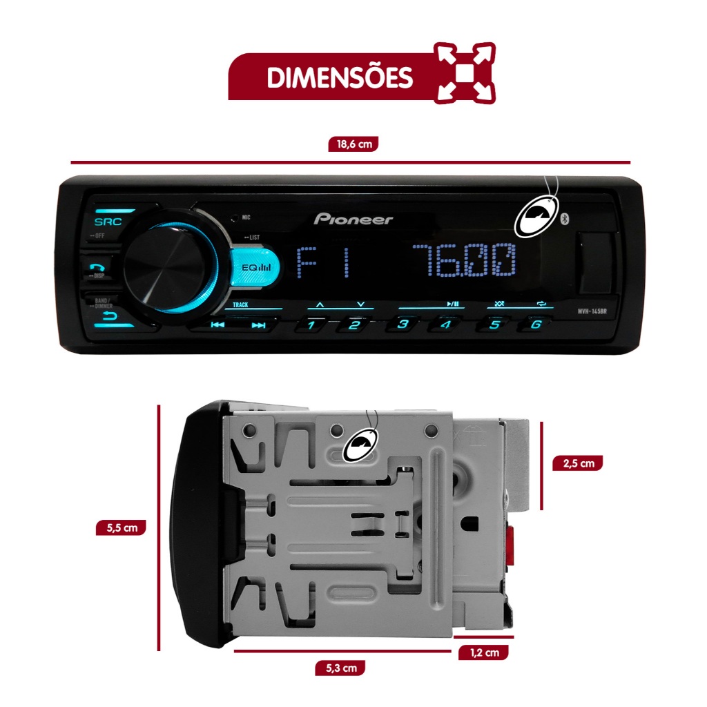 Rádio Pioneer MVH-145BR Som Automotivo USB Bluetooth 4 Canais — imagem 2 de 2