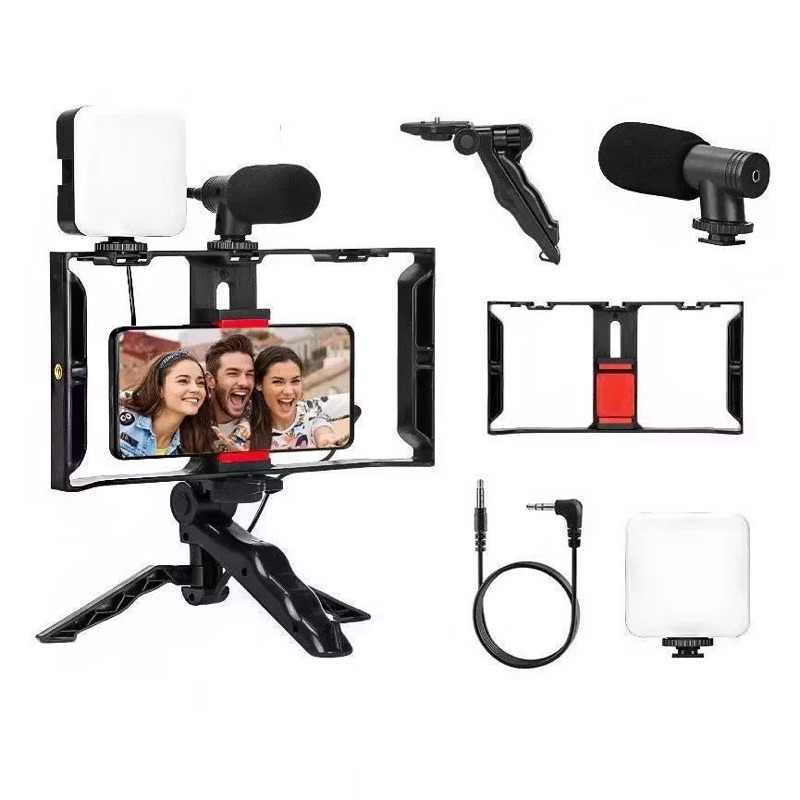 Kit Profissional Vlog 🎬 Tripé Portátil 2 em 1 + LED + Microfone para Celular em Oferta na Shopee