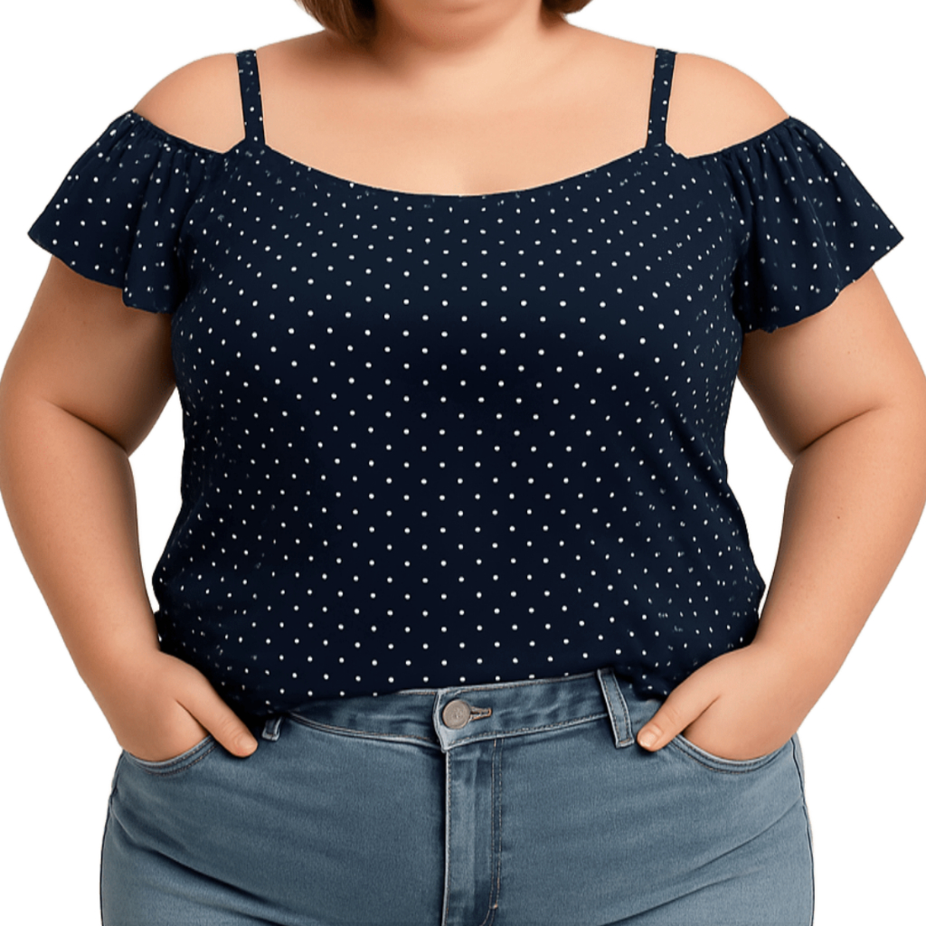 Blusa Cigana Plus Size Poá/Bolinha Veste 40 ao 64 (M ao G10)Ciganinha Feminina Viscolycra MALHAS ITA