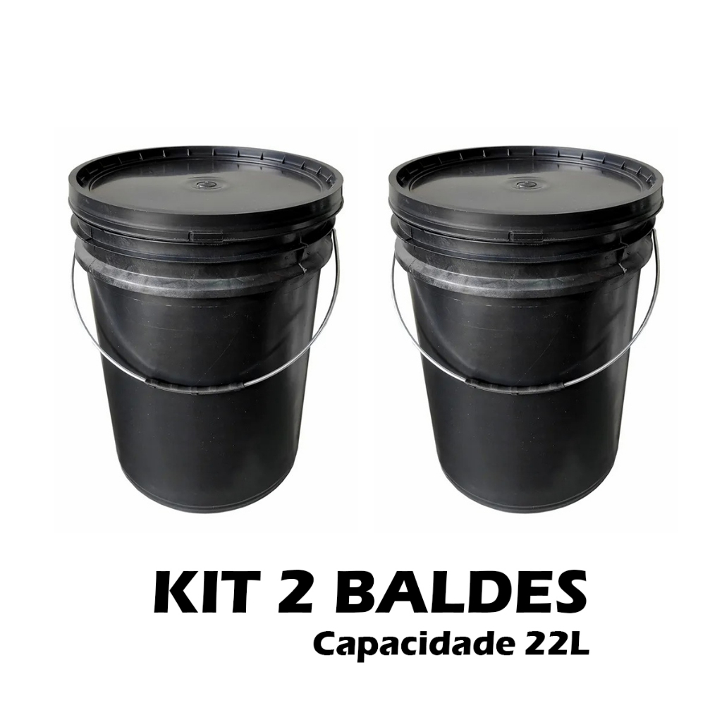 Kit 2 Baldes Plástico 20l Preto Com Tampa E Lacre
