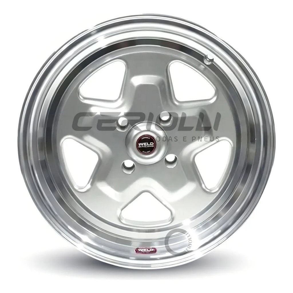 Kit 2 Rodas Weld Pro Star Aro 15 4x100 Tala 4 Prata Borda Diamantada Offset -10mm Bicos Brinde
