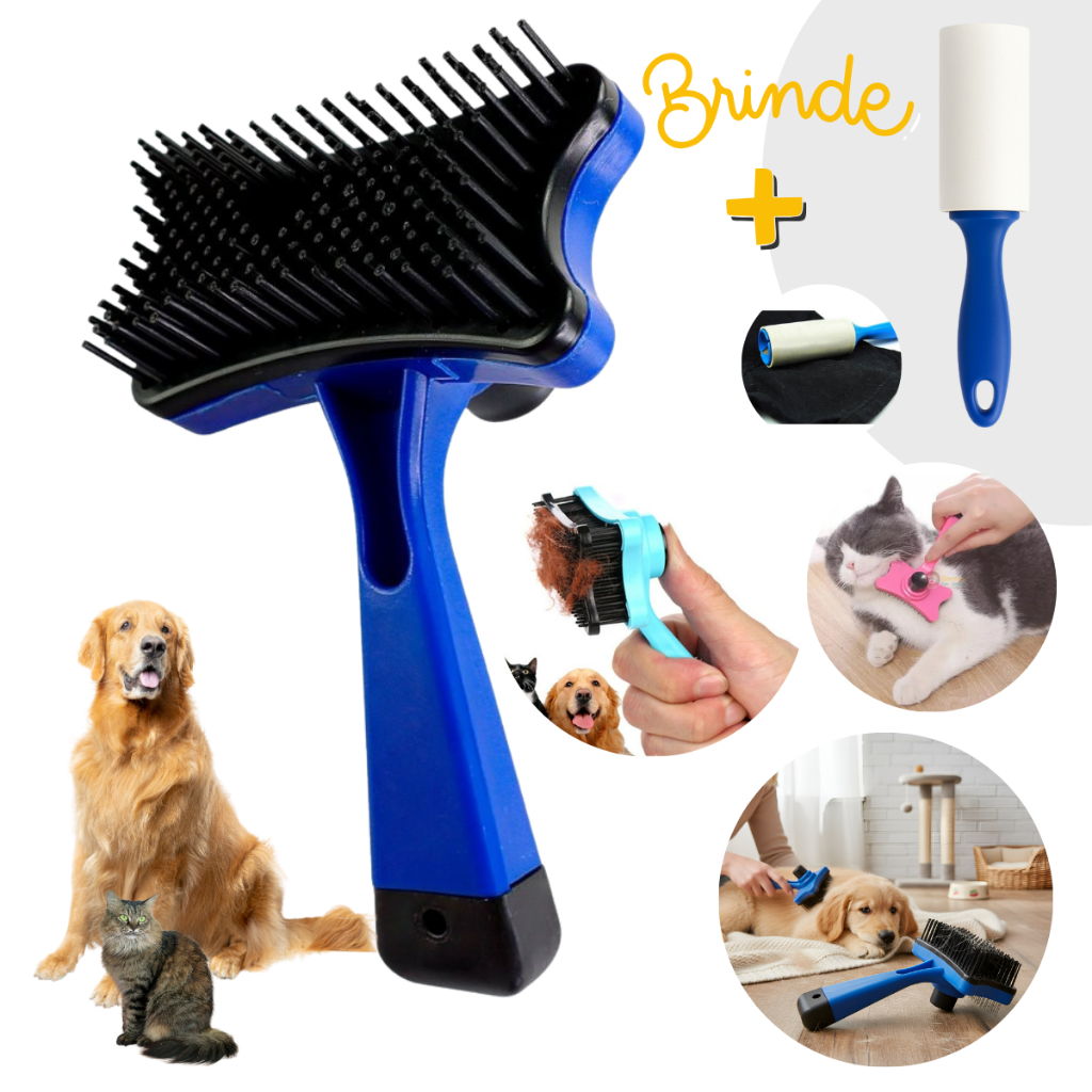 Rasqueadeira Escova Tira Pelos Limpeza Cães Cachorros Gatos Pets Autolimpante + MIMO Pega Pelos em Oferta na Shopee