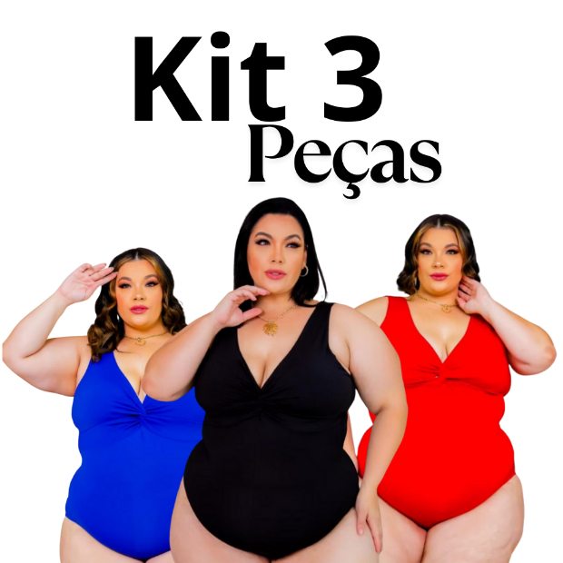 Kit C3 Maiô Body Plus Size Feminina Costa Nua Alça Larga Moda Praia Decote V