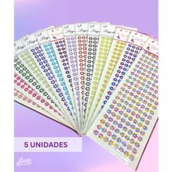 5 Cartelas de brilho Adesivo Strass - 160 unidades por cartela.