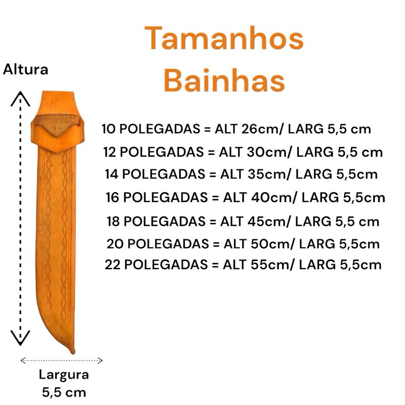 Bainha de Couro Reforçada para Facão Corneta de 10 a 22 Polegadas Oferta Especial