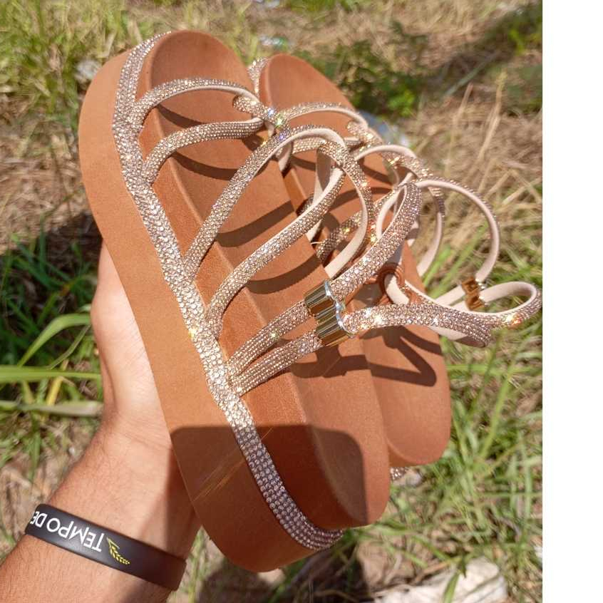 Sandália Papete Feminino Birken Varias Cores Plataforma Confortável Luxo Alto Brilho Com Strass Leve Macia Promoçao em Oferta na Shopee
