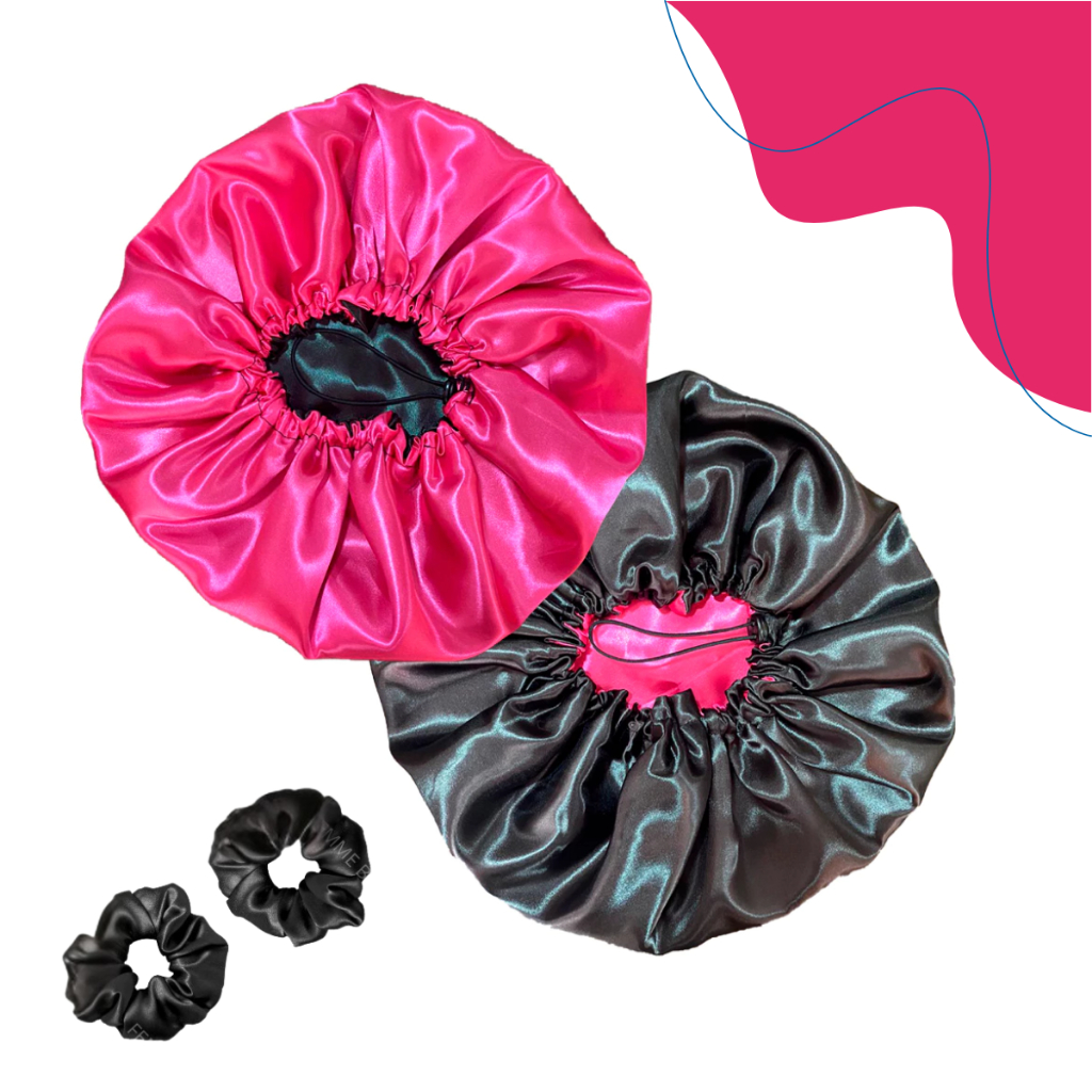 2 Touca de Cetim Dupla Face com Regulador + 2 xuxinha em Oferta na Shopee