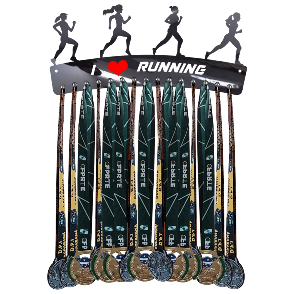Porta Medalhas Corrida Feminino 34cm Comprimento - I love running