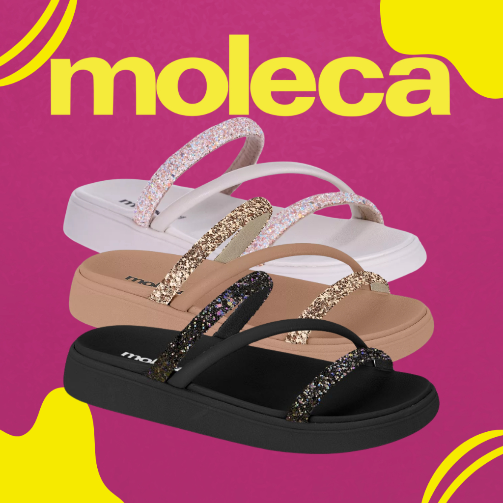 Sandália Papete Moleca Feminina Glitter Rasteirinha Plataforma Strass Casual Confortável em Oferta na Shopee