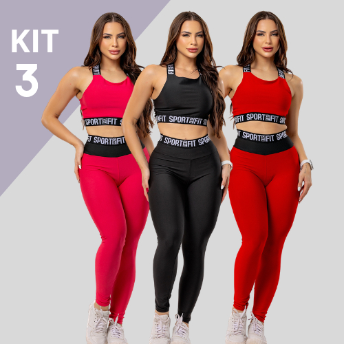 kit 3 Conjunto Fitness Feminino Roupa Academia Calça Legging Top Cropped Elástico em Oferta na Shopee