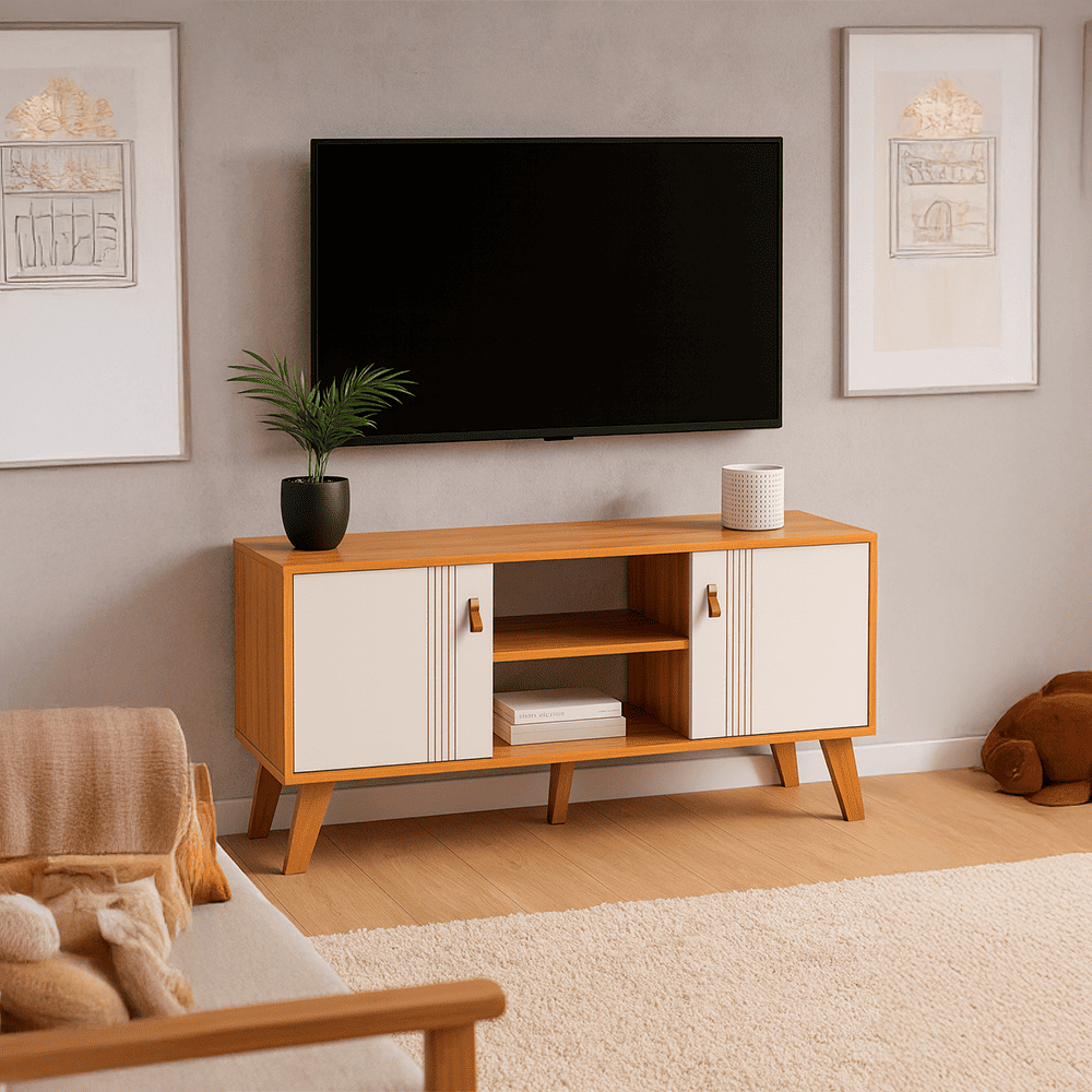 Rack Bancada 2 Portas Veneza 115cm Cinamomo/Off White - SSX Multicoisas em Oferta na Shopee