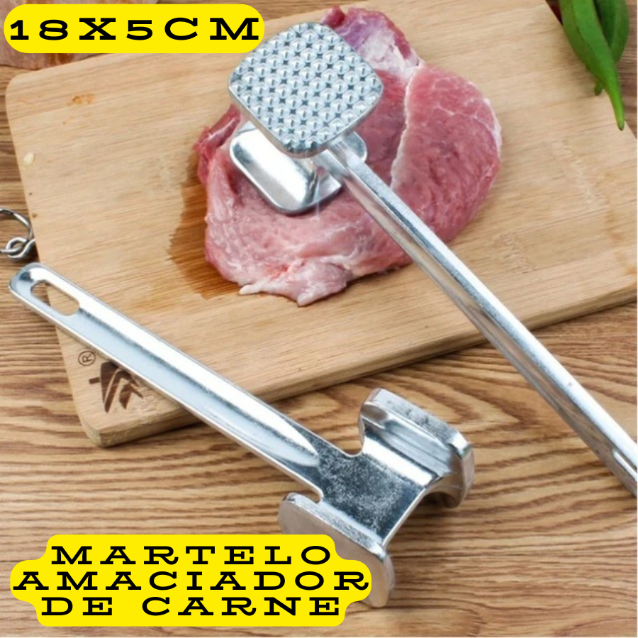Martelo Amaciador Para Carne Em Alumínio Cozinha Bater Bife Top Chef Aço Inoxidável 21cm