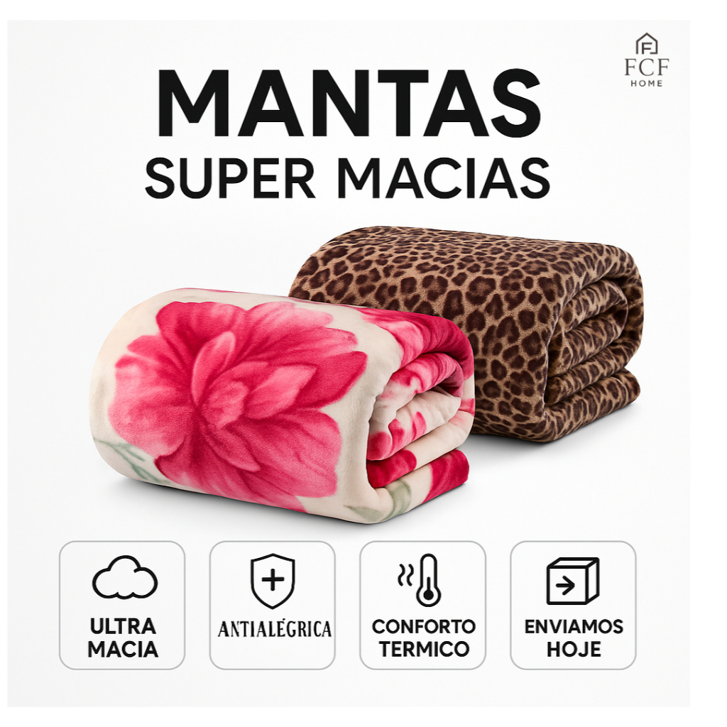 Kit 2 Cobertor Manta Casal Soft Estampada 100% Microfibra Estampas Sortidas