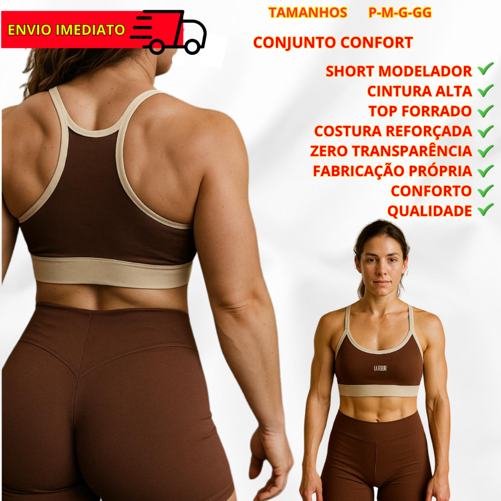 Conjunto ou Top Blogueira Academia Feminino Top E Short Cintura Alta em Suplex de Qualidade