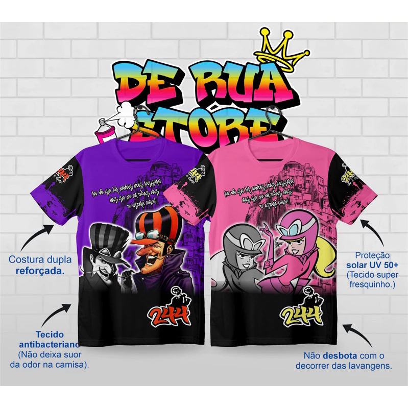 Kit Casal 2 Camisetas Coyote® DeRua Grau 244 Favela Dick Vigarista e Penélope Charmosa