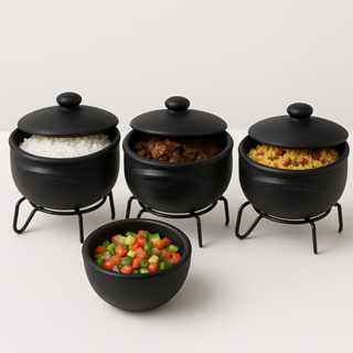 Jogo 3 Panelas de Barro Capixaba N°1 Com Tampas + Suportes Ferro + Cumbuca 400ml - Curadas Para Uso em Oferta na Shopee