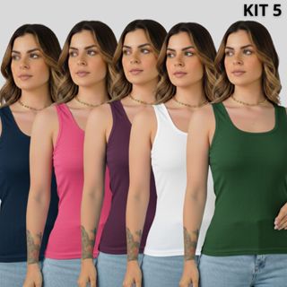 Kit 5 Regatas Femininas Ribana Algodão – Variadas Cores em Oferta na Shopee