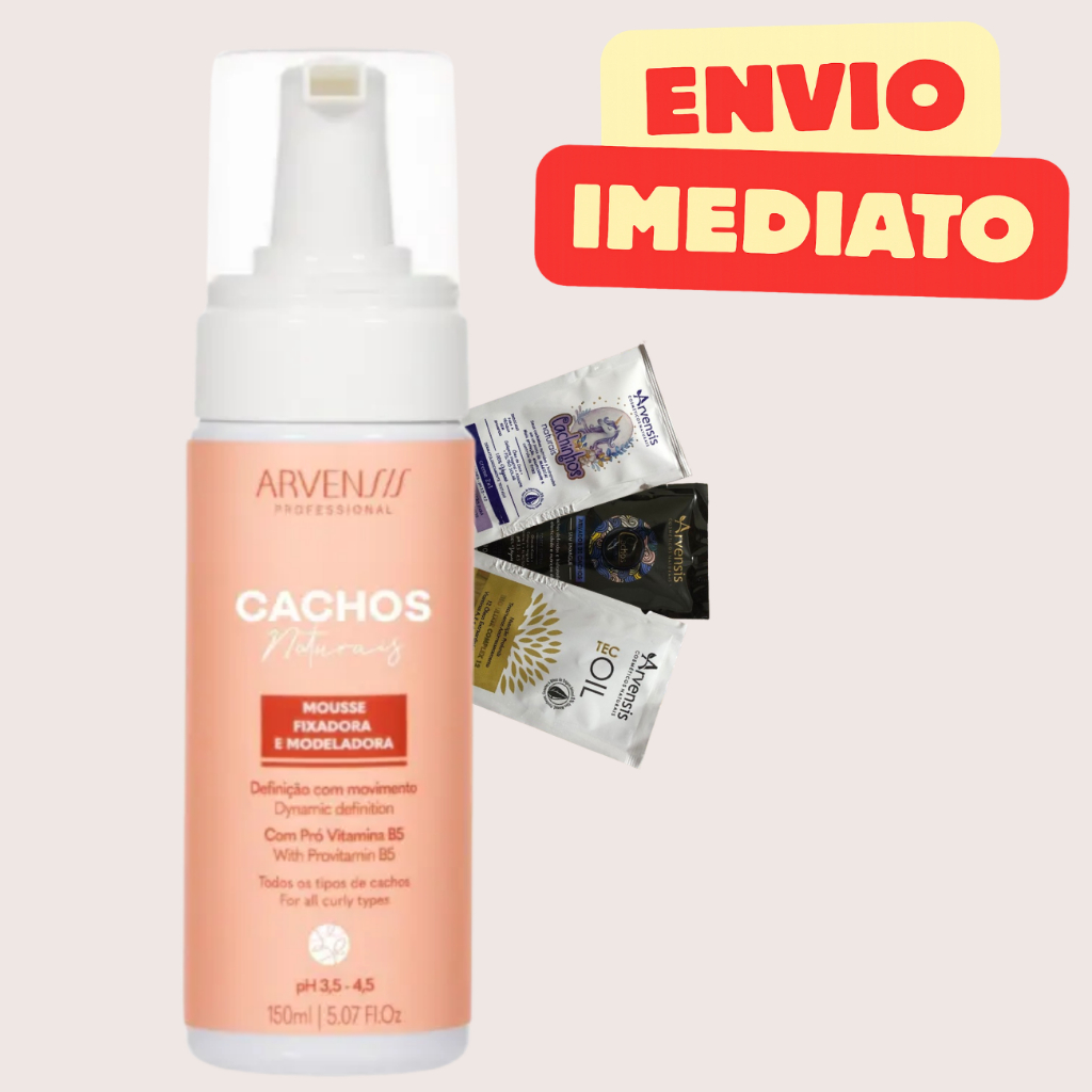 Mousse Fixador e Modelador Cachos Arvensis Light 150ml Definição Fitagem Difusor Reduz o Frizz