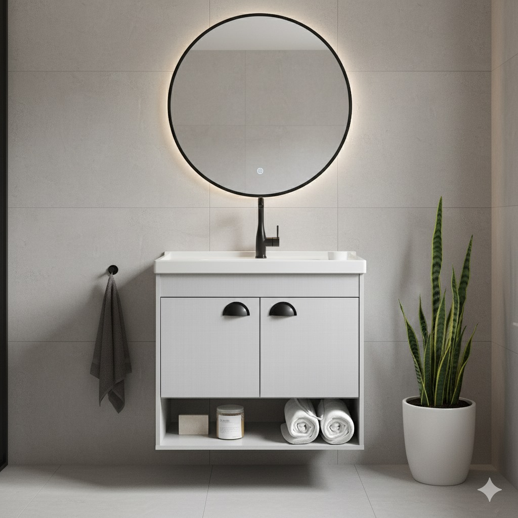Armário para Banheiro 60cm em MDF com Cuba e Nicho