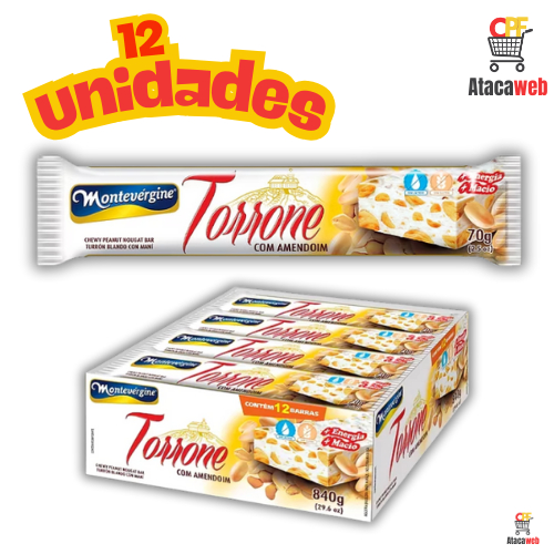 Torrone Original Montevérgine com Amendoim - 70g (Cada) C/12 Unidades 840g em Oferta na Shopee