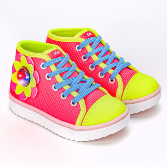 Tênis Infantil Menina Kidy Flor de LED Brilhante Confortável Diversão Conforto