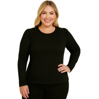 Blusa Plus Size Feminina Manga Longa Canelada em Oferta na Shopee