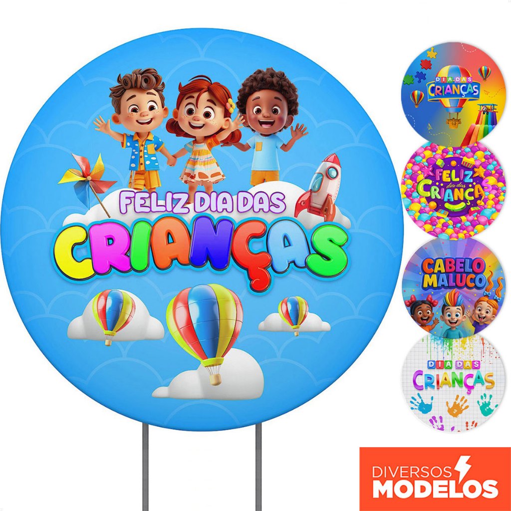 Painel de Festa Redondo Decoração Dia das Crianças Sublimado Em tecido 1,50m Com Elástico em Oferta na Shopee