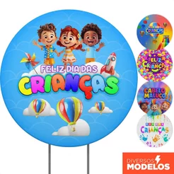 Painel Dia das Crianças Redondo Decoração de Festa Sublimado Em tecido 1,50m Com Elástico
