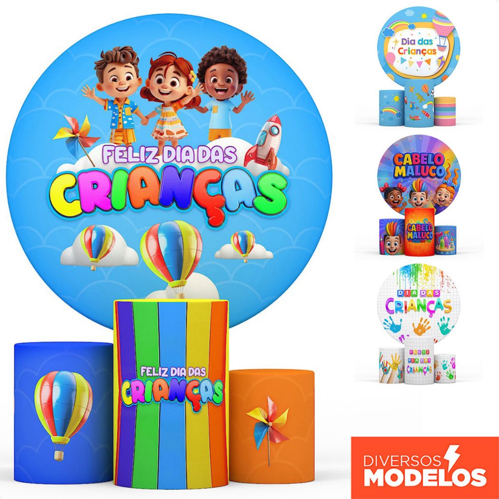 Trio Capas Cilindro E Painel Redondo Festa Decoração Dia das Crianças Sublimado Em Tecido em Oferta na Shopee