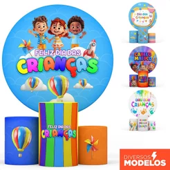 Capa Cilindro + Painel Dia das Crianças Decoração Festa Sublimado Em Tecido