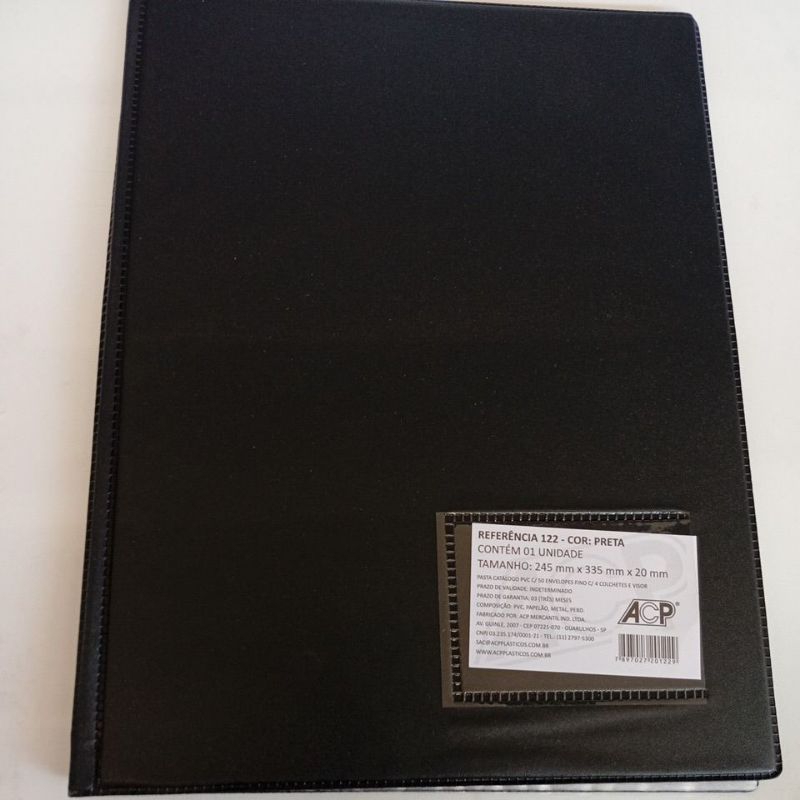 Pasta Catalogo com 100 e50 Envelopes Plásticos Finos, 4 furos 240x330mm Oficio A4 Preta - ACP