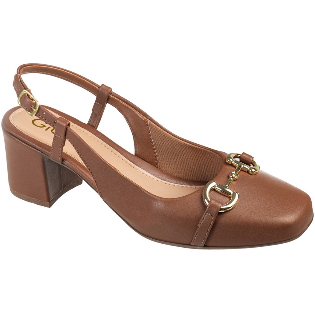 Sandália Feminina Scarpin Slingback Salto Bloco Enfeite Bridão Metalizado Confortável Estilosa GiGiL em Oferta na Shopee