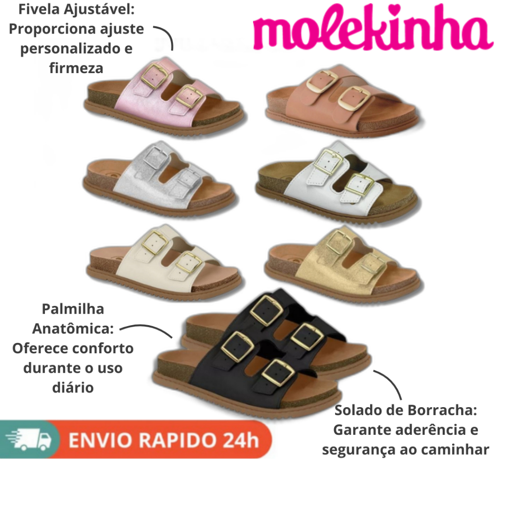 Tamanco Infantil Feminina MOLEKINHA Papete fivelas 2357.103 em Oferta na Shopee