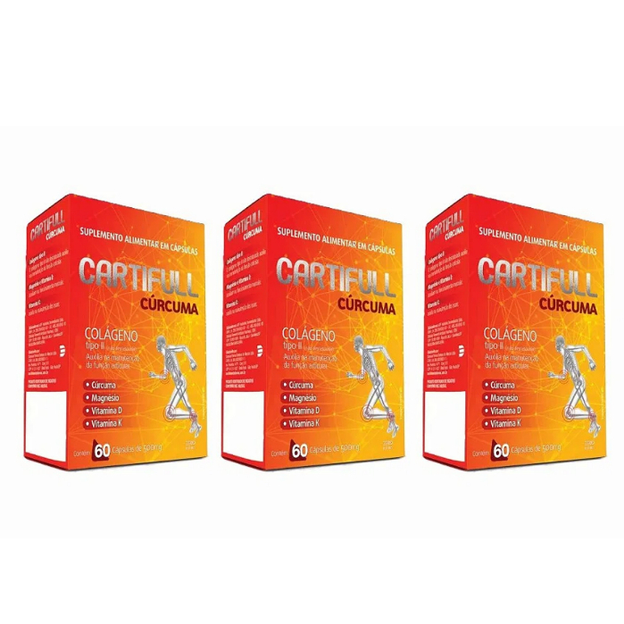 Kit 3x Suplemento Alimentar Cartifull Cúrcuma + Colágeno Tipo II 60 caps 500mg em Oferta na Shopee