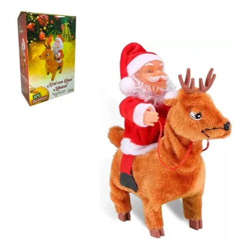 Boneco Papai Noel Com Rena Musical Com Movimentos - Art Christmas