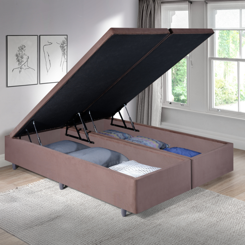 Base Box Queen com Baú 158x198x42cm  Suede Marrom