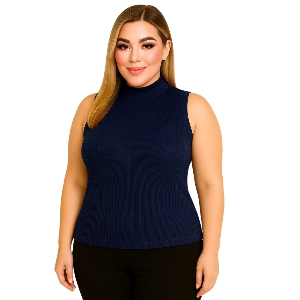 Blusa Regata Feminina Plus Size Com Gola Alta