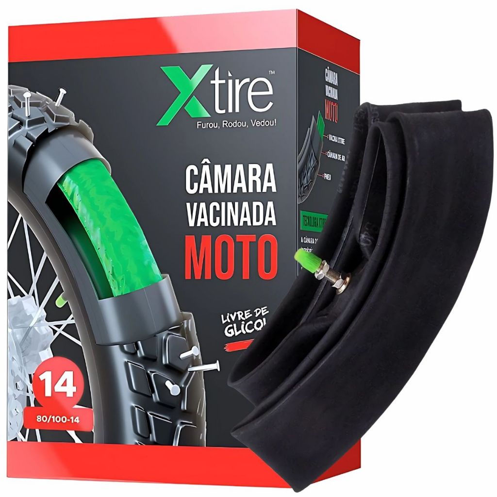 Câmara de ar Moto Com selante antifuro Vacina de Pneu Xtire Biz Pop Crypton