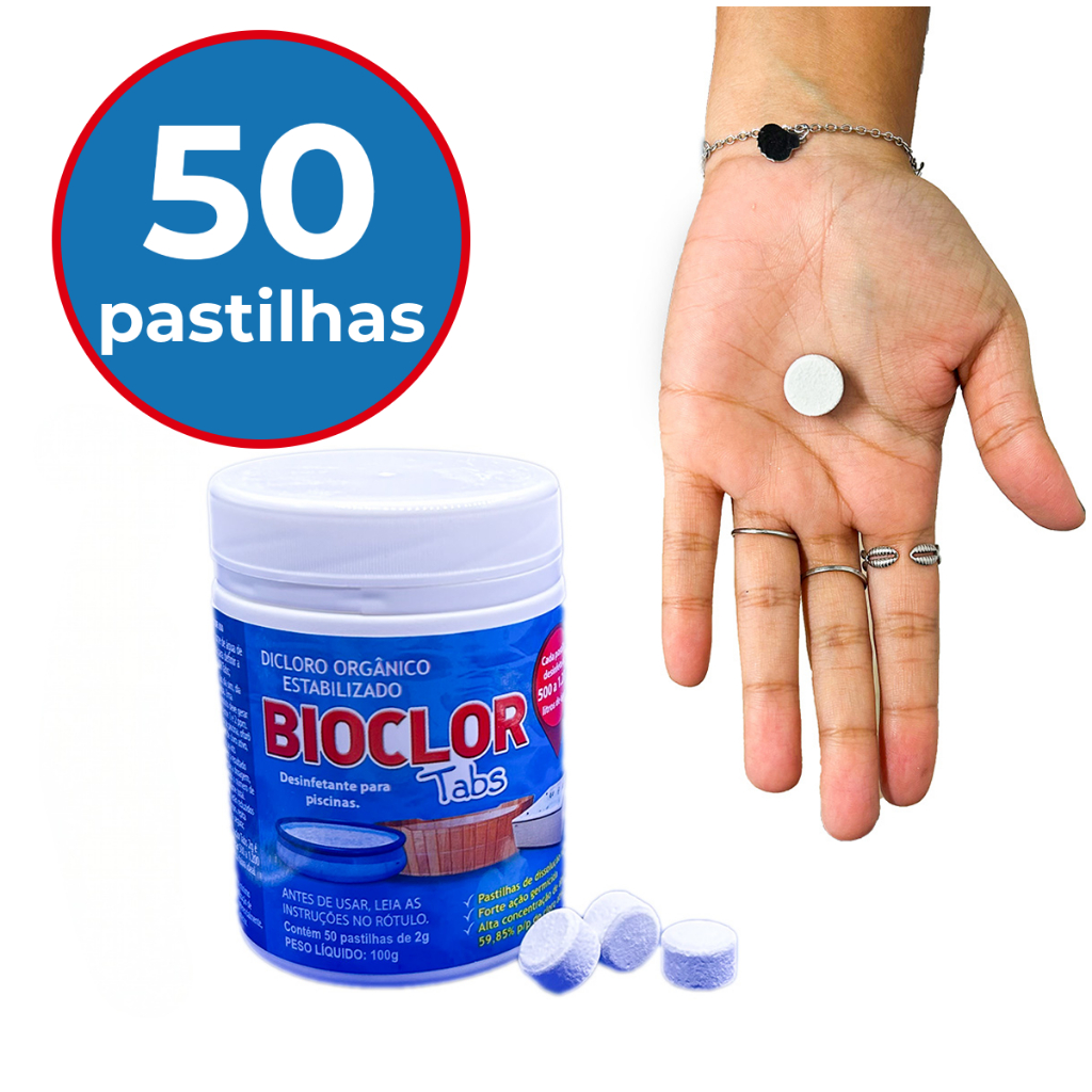 Mini Pastilhas Concentradas p/ Limpar Piscinas, Jacuzzi e Banheiras c/ 50un - Bioclor Tabs em Oferta na Shopee
