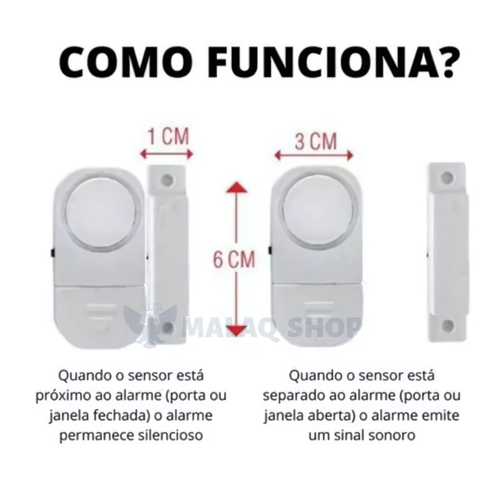 Detalhes do Alarme Sensor Sonoro Magnético Sirene para Portas e Janela Sem Fios + Baterias