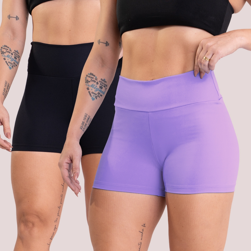 Kit 2 Shortinhos Legging Femininos Academia Curto Poliamida Levanta Bumbum Sem Transparência