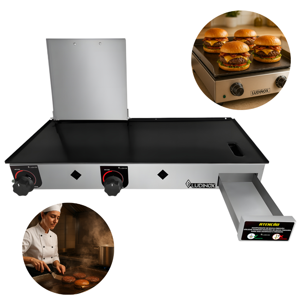Chapa De Lanche Profissional 30x70 Industrial Inox A Gás