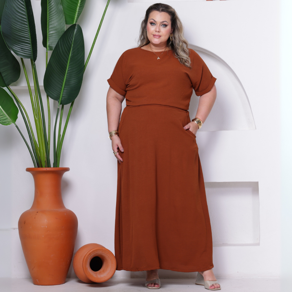 Conjunto Feminino Social Plus Size Saia Longa Blusa Moda Evangélica em Oferta na Shopee